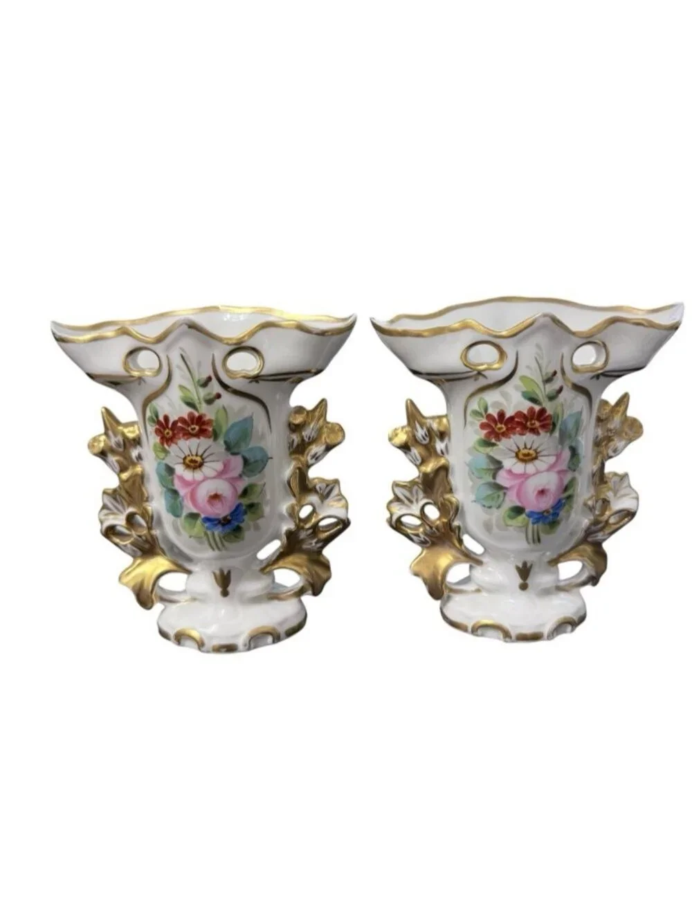 VTG Vista Allegra VA Portugal Porcelain Vases Pair Floral Gold Gilt Ornate 4.5